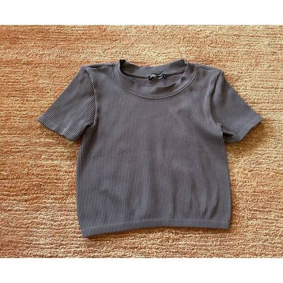 Zara Cropped Ribbed Tee For Girls Size XS - Picture 1 of 5